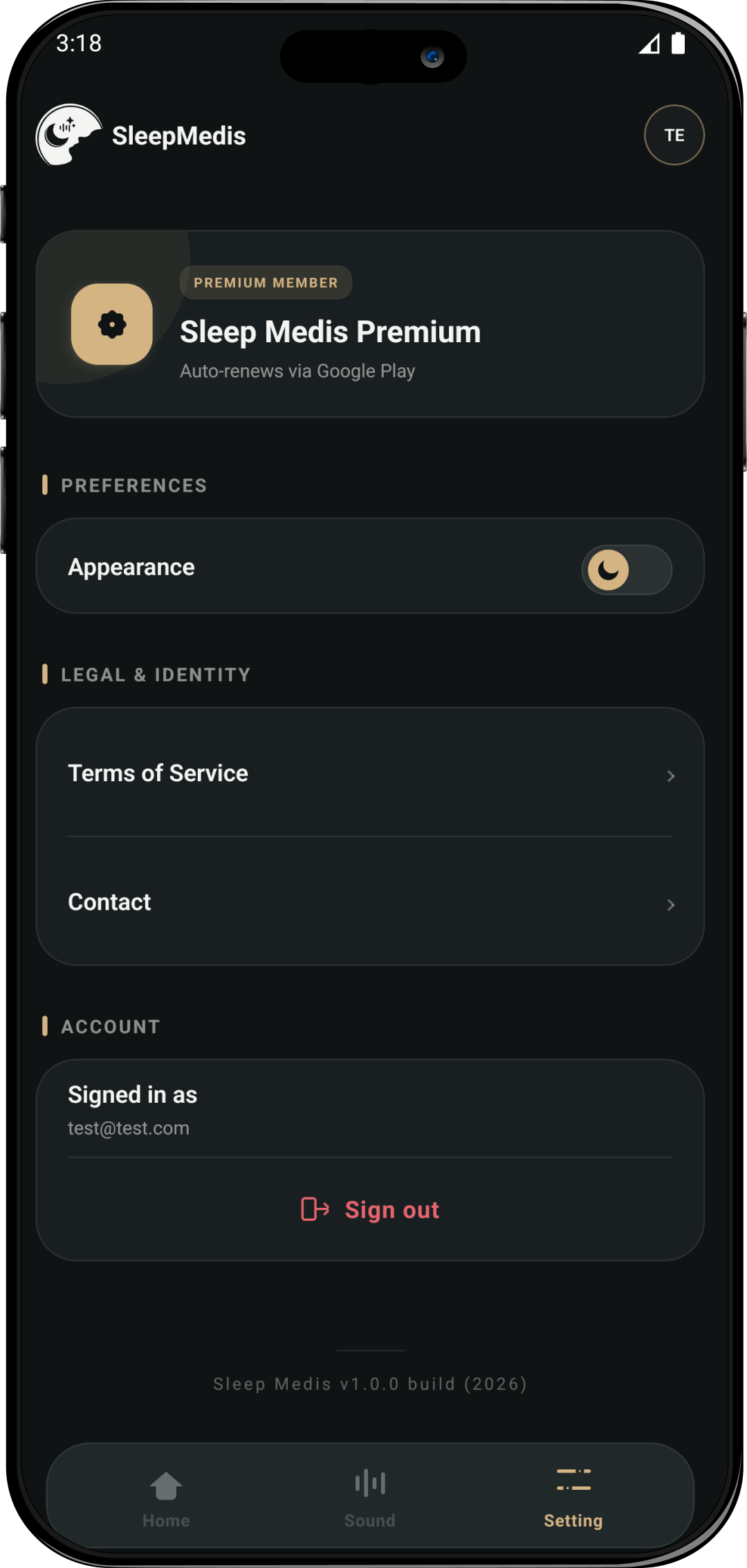 Settings screen