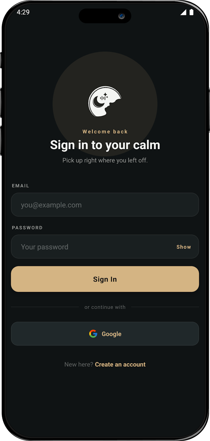 Sign in screen